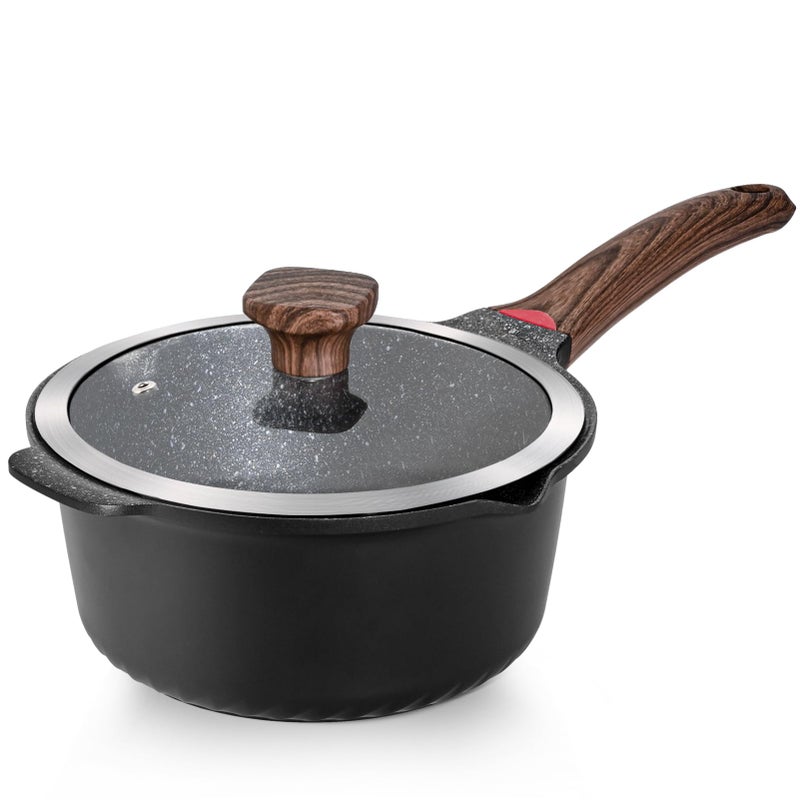 VINCHEF Nonstick Stockpot With Lid 4 Quart  Large Saucepan with Stay Cool Handle  Deep Kitchen Cooking Pot Induction Stock Pots  Dishwasher Safe  Compatible for All Stove Top  PFAS/PFOA Free Black - Image 1
